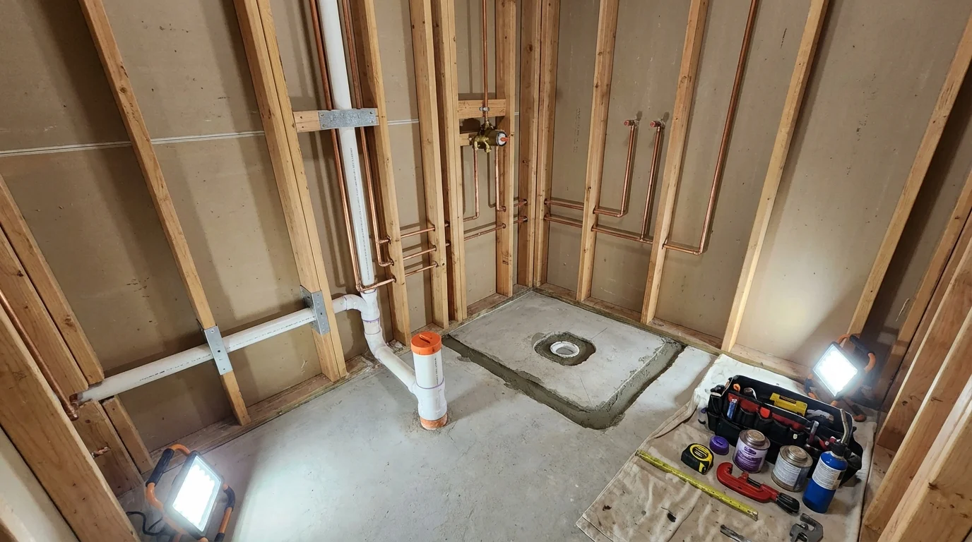 Bathroom rough-in plumbing during remodel by Johns Plumbing LLC in Capitola