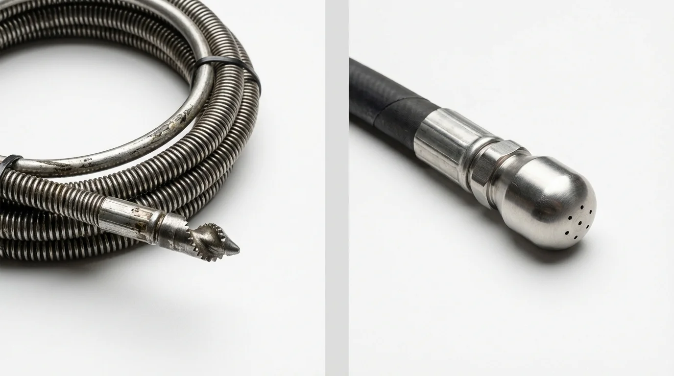 Drain snake cable and hydro jetting nozzle used for drain cleaning in Capitola, CA
