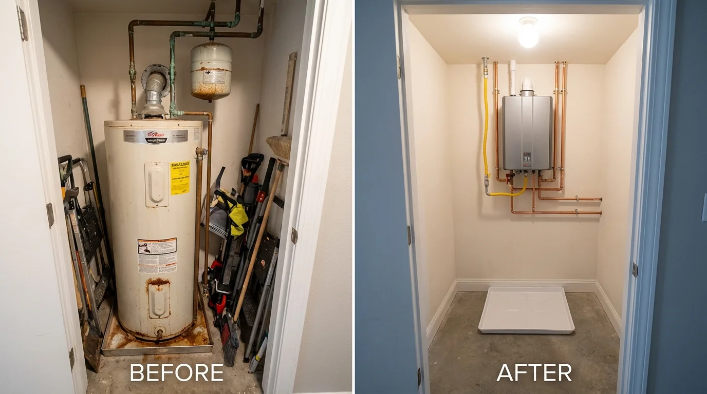 Tank water heater versus wall-mounted tankless unit comparison for Capitola, CA homeowners