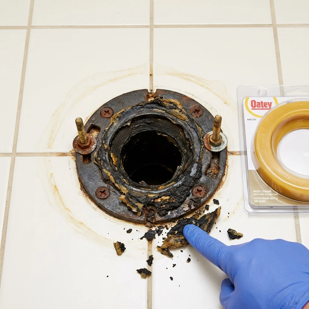 Failed wax ring showing water seepage at the base of a toilet in a Capitola, CA home